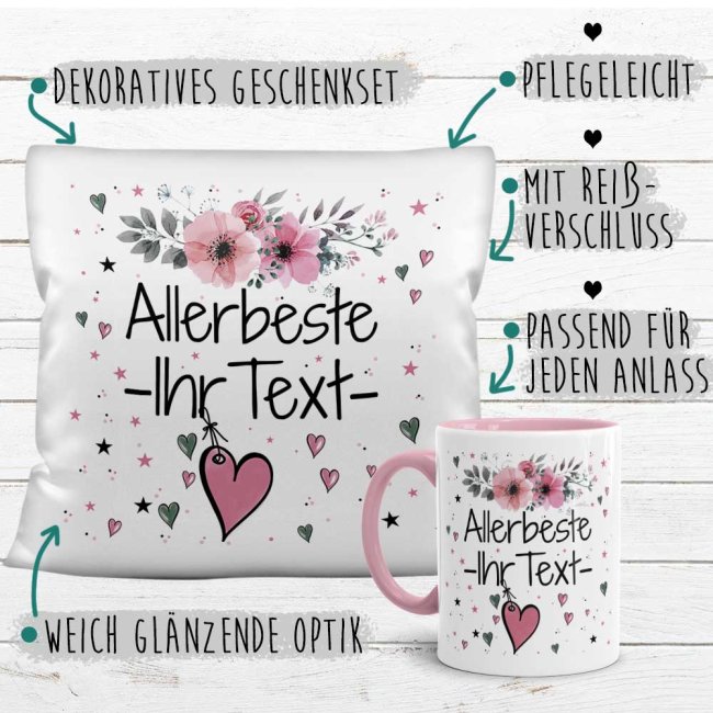 Geschenk-Set - Namenstasse und Kissen - Allerbeste/r Wunschname