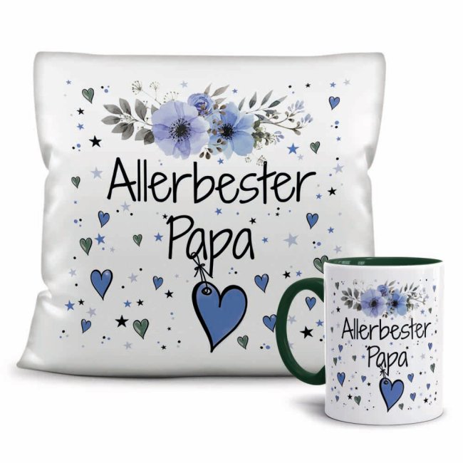 Geschenk-Set - Tasse und Kissen mit Blumenmotiv - Allerbeste Familie