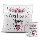 Geschenk-Set - Tasse und Kissen mit Blumenmotiv -...