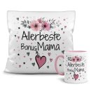 Geschenk-Set aus Tasse und Kissen mit Blumenmotiv -...