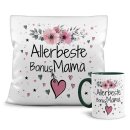 Geschenk-Set aus Tasse und Kissen mit Blumenmotiv -...