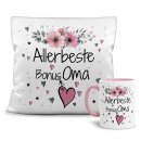 Geschenk-Set aus Tasse und Kissen mit Blumenmotiv -...