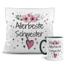 Geschenk-Set aus Tasse und Kissen mit Blumenmotiv -...