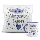 Geschenk-Set aus Tasse und Kissen mit Blumenmotiv -...