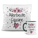 Geschenk-Set aus Tasse und Kissen mit Blumenmotiv -...