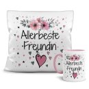 Geschenk-Set aus Tasse und Kissen mit Blumenmotiv -...