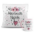 Geschenk-Set aus Tasse und Kissen mit Blumenmotiv -...