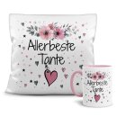 Geschenk-Set aus Tasse und Kissen mit Blumenmotiv -...