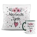 Geschenk-Set aus Tasse und Kissen mit Blumenmotiv -...