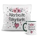 Geschenk-Set aus Tasse und Kissen mit Blumenmotiv -...