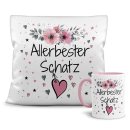 Geschenk-Set aus Tasse und Kissen mit Blumenmotiv -...