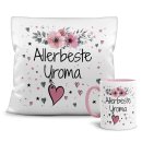 Geschenk-Set aus Tasse und Kissen mit Blumenmotiv -...