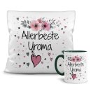 Geschenk-Set aus Tasse und Kissen mit Blumenmotiv -...