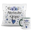 Geschenk-Set aus Tasse und Kissen mit Blumenmotiv -...