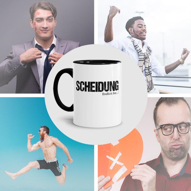 Tasse mit Spruch - Scheidung - Endlich frei! - Innen &amp; Henkel Schwarz