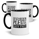 Tasse mit Spruch - Geschieden, pleite, aber frei! - Innen...