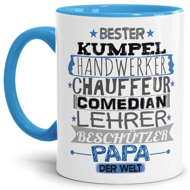 Tasse mit Spruch - Bester Papa der Welt - Innen &amp; Henkel Hellblau