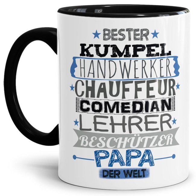 Tasse mit Spruch - Bester Papa der Welt - Innen &amp; Henkel Schwarz