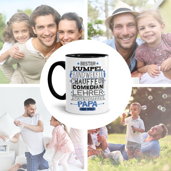 Tasse mit Spruch - Bester Papa der Welt - Innen &amp; Henkel Schwarz