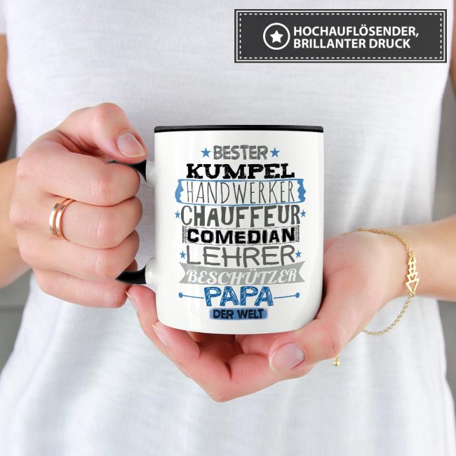 Tasse mit Spruch - Bester Papa der Welt - Innen &amp; Henkel Schwarz