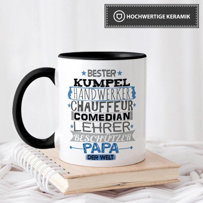 Tasse mit Spruch - Bester Papa der Welt - Innen &amp; Henkel Schwarz