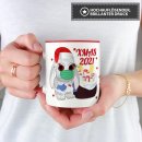 Tasse mit Weihnachts-Hasi 2021 - Innen &amp; Henkel Rot
