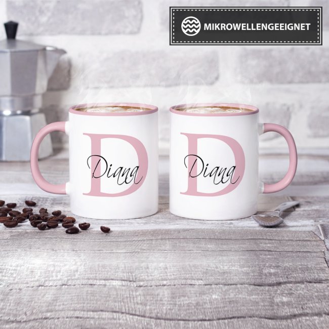 Edle Namens-Tasse mit Anfangsbuchstabe - Innen &amp; Henkel Rosa