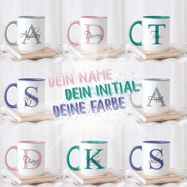 Edle Namens-Tasse mit Anfangsbuchstabe - Innen &amp; Henkel Rosa