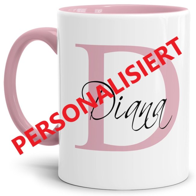 Edle Namens-Tasse mit Anfangsbuchstabe - Innen &amp; Henkel Rosa