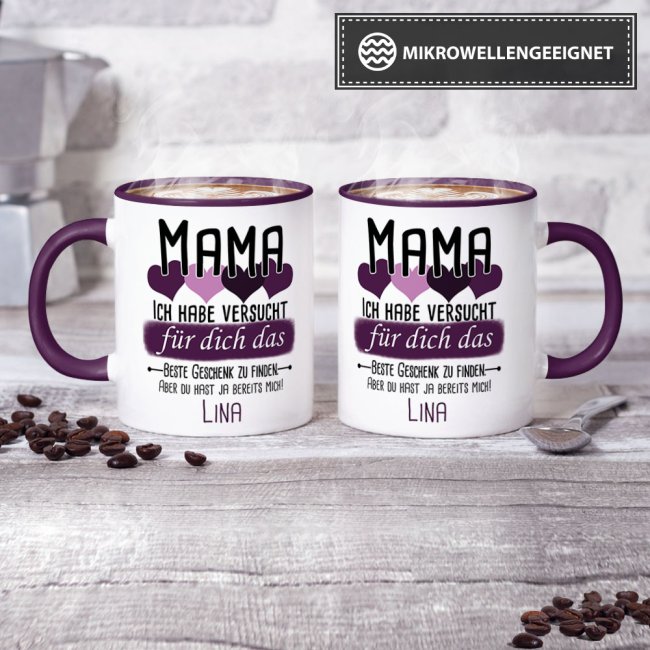 Tasse von WUNSCHNAME - F&uuml;r Mama von einem Kind - Innen &amp; Henkel Violett