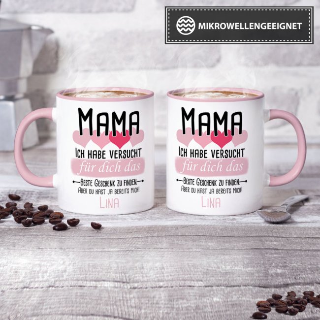 Tasse von WUNSCHNAME - F&uuml;r Mama von einem Kind - Innen &amp; Henkel Rosa