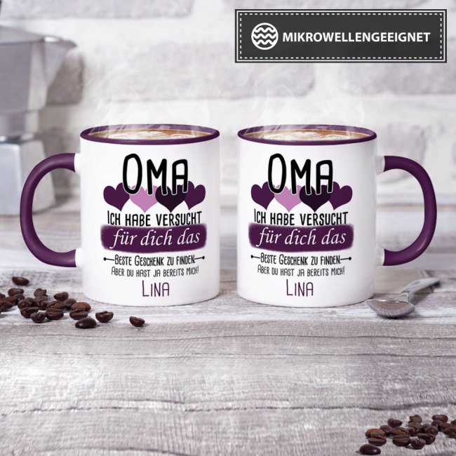 Tasse von WUNSCHNAME - F&uuml;r Oma von einem Kind - Innen &amp; Henkel Violett