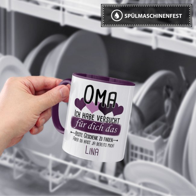 Tasse von WUNSCHNAME - F&uuml;r Oma von einem Kind - Innen &amp; Henkel Violett