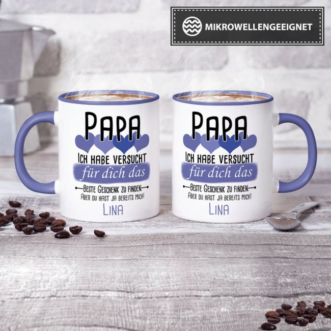 Tasse von WUNSCHNAME - F&uuml;r Papa von einem Kind - Innen &amp; Henkel Cambridge Blau