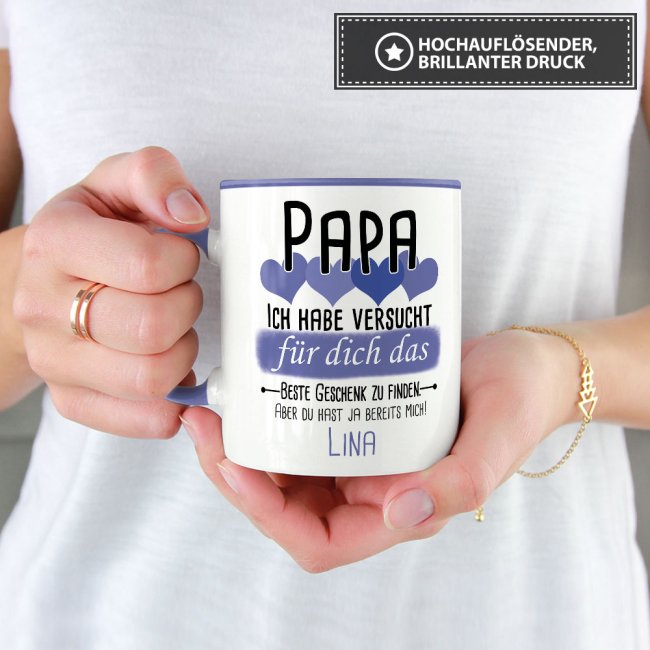 Tasse von WUNSCHNAME - F&uuml;r Papa von einem Kind - Innen &amp; Henkel Cambridge Blau