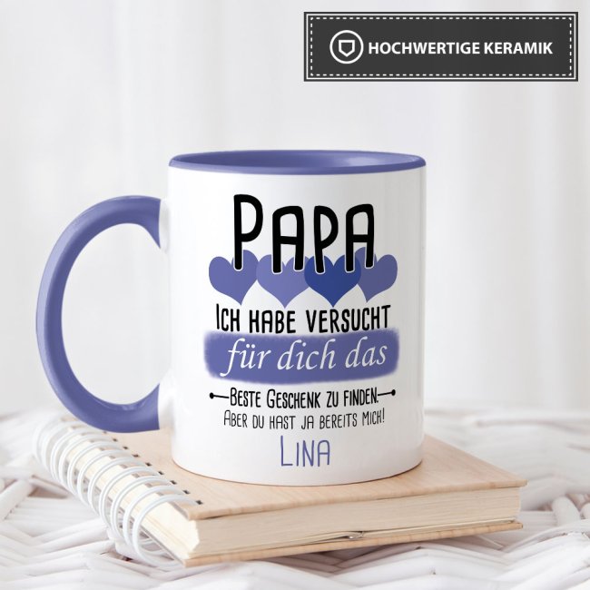 Tasse von WUNSCHNAME - F&uuml;r Papa von einem Kind - Innen &amp; Henkel Cambridge Blau