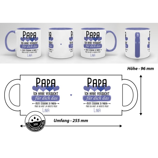 Tasse von WUNSCHNAME - F&uuml;r Papa von einem Kind - Innen &amp; Henkel Cambridge Blau