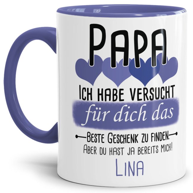 Tasse von WUNSCHNAME - F&uuml;r Papa von einem Kind - Innen &amp; Henkel Cambridge Blau