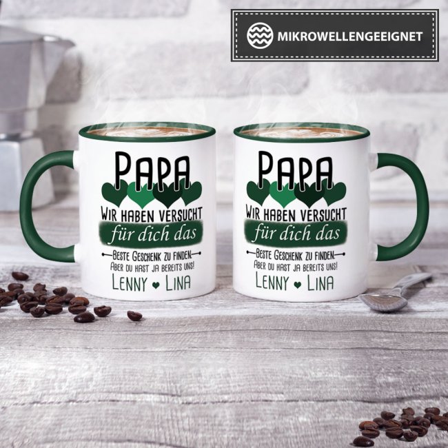 Tasse von WUNSCHNAMEN - F&uuml;r Papa von mehr Kindern - Innen &amp; Henkel Dunkelgr&uuml;n