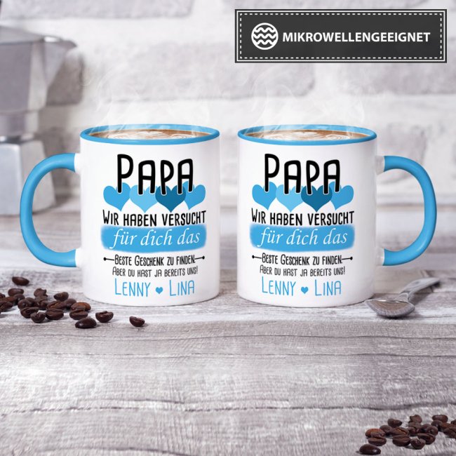 Tasse von WUNSCHNAMEN - F&uuml;r Papa von mehr Kindern - Innen &amp; Henkel Hellblau