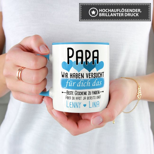 Tasse von WUNSCHNAMEN - F&uuml;r Papa von mehr Kindern - Innen &amp; Henkel Hellblau