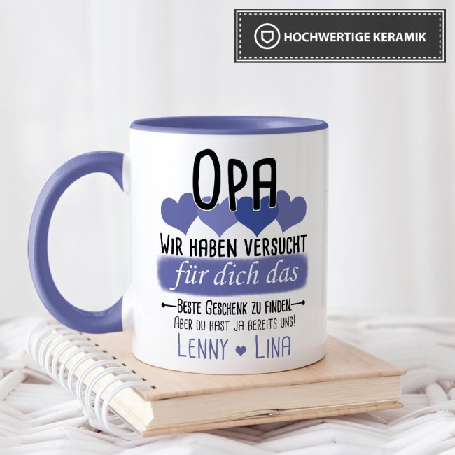 Tasse von WUNSCHNAMEN - F&uuml;r Opa von mehr Kindern - Innen &amp; Henkel Cambridge Blau