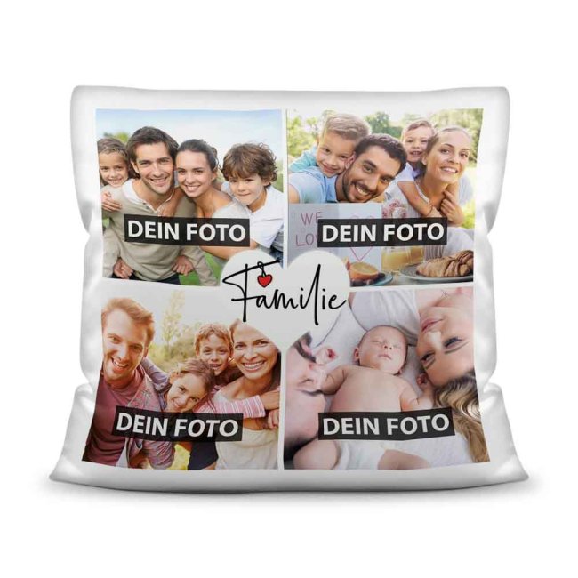 Kissen mit F&uuml;llung - Fotocollage zum selbst Gestalten - Familie - mit vier Fotos