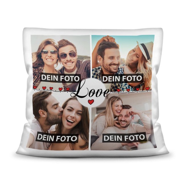 Kissen mit F&uuml;llung - Fotocollage zum selbst Gestalten - LOVE - mit vier Fotos