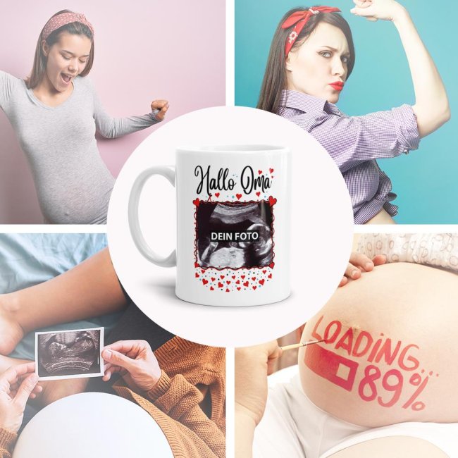 Tasse - Hallo Baby - personalisierbar mit Ultraschallbild f&uuml;r Oma - Wei&szlig;