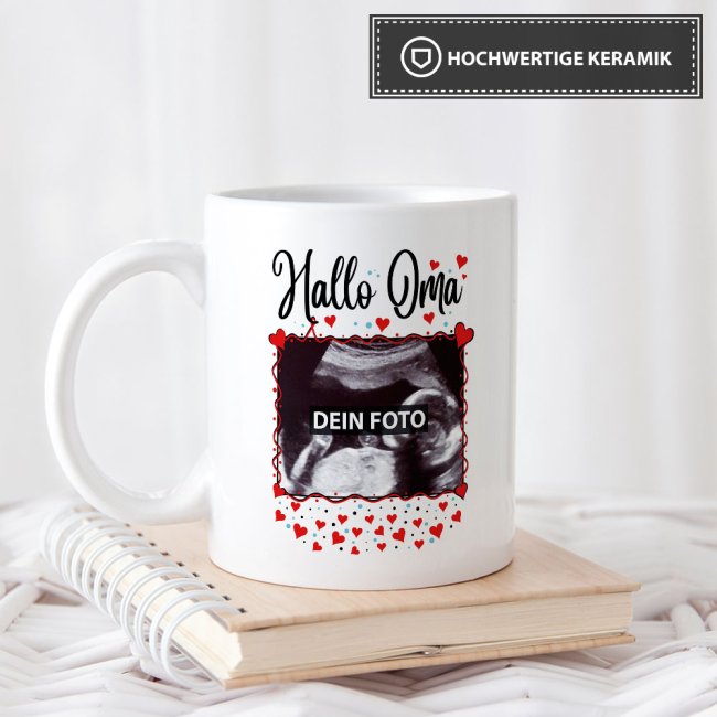 Tasse - Hallo Baby - personalisierbar mit Ultraschallbild f&uuml;r Oma - Wei&szlig;