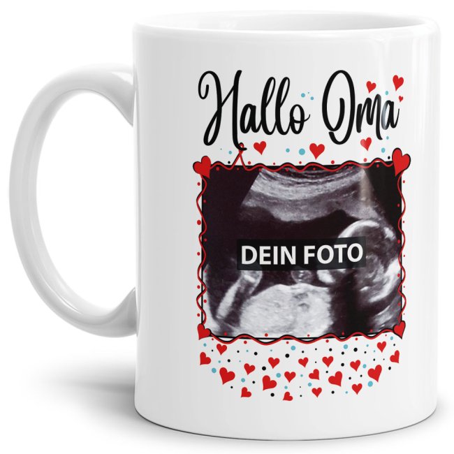 Tasse - Hallo Baby - personalisierbar mit Ultraschallbild f&uuml;r Oma - Wei&szlig;