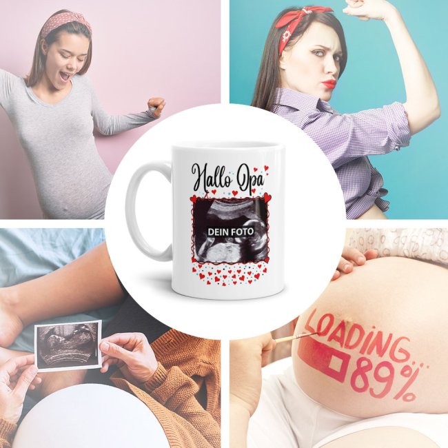 Tasse - Hallo Baby - personalisierbar mit Ultraschallbild f&uuml;r Opa - Wei&szlig;