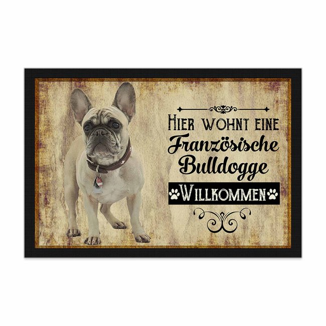 Fu&szlig;matte mit Hundemotiv - Hunderasse franz. Bulldogge beige - 60 x 40 cm