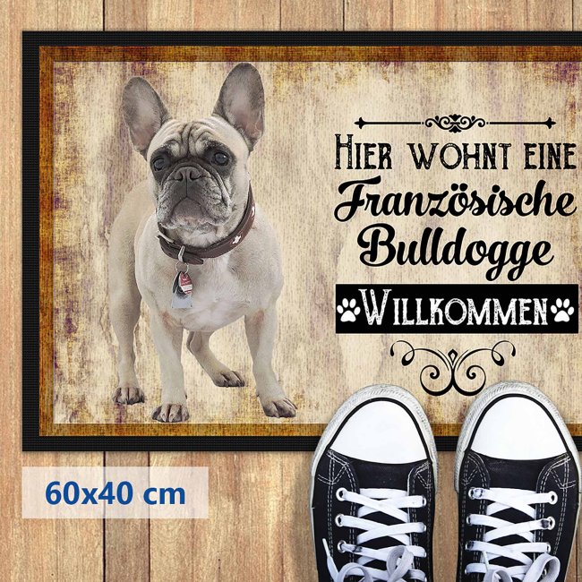 Fu&szlig;matte mit Hundemotiv - Hunderasse franz. Bulldogge beige - 60 x 40 cm
